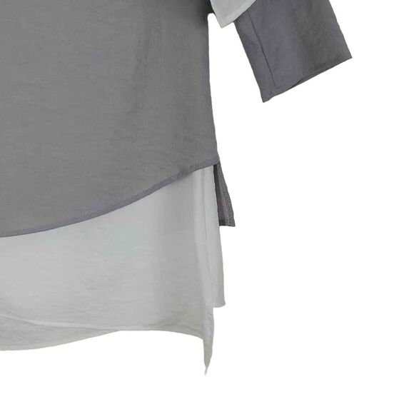 Linen Top Smocked Collar Blouse.  Neutral color. Size Medium - Picture 8 of 10